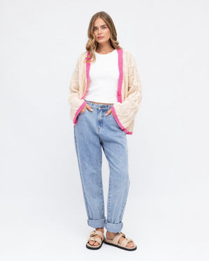 
                  
                    Tahoe Chunky Knit Cardi  | Cream/Pink
                  
                