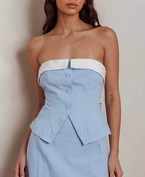 
                  
                    Indi Strapless Top | Powder Blue
                  
                